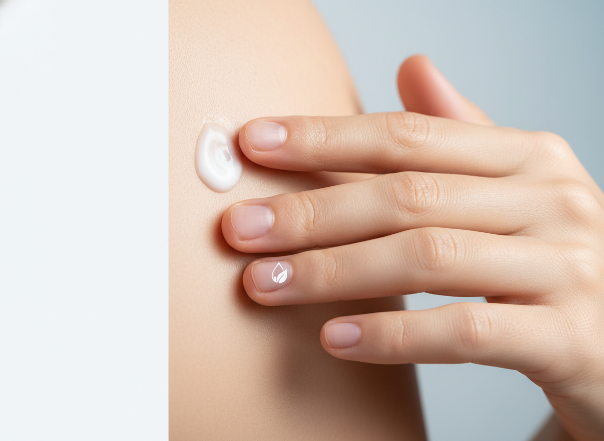 Delikatna aplikacja kremu przeciwzmarszczkowego dla mężczyzn przez dłoń, podkreślająca prawidłową pielęgnację twarzy.