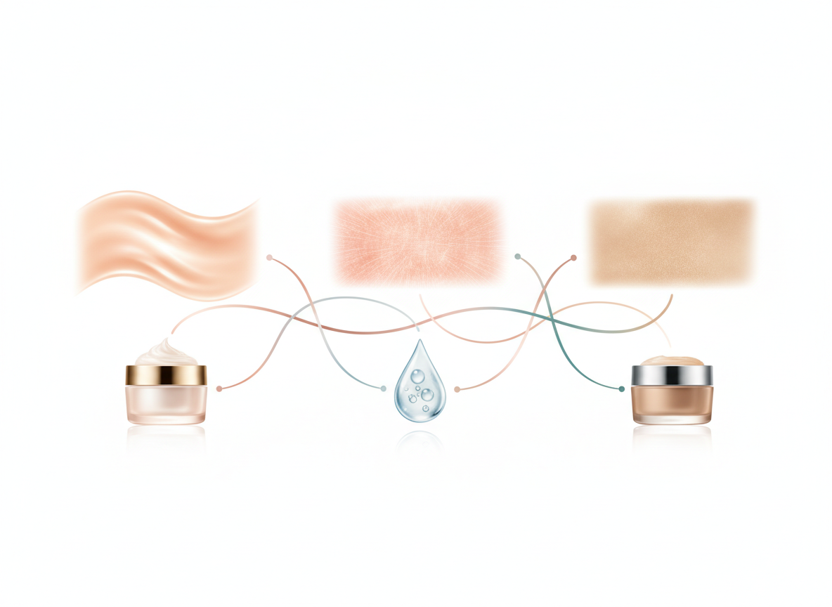 Diagram pokazujący jak dobierać kremy do cery dojrzałej, uwzględniając wiek i typ skóry.