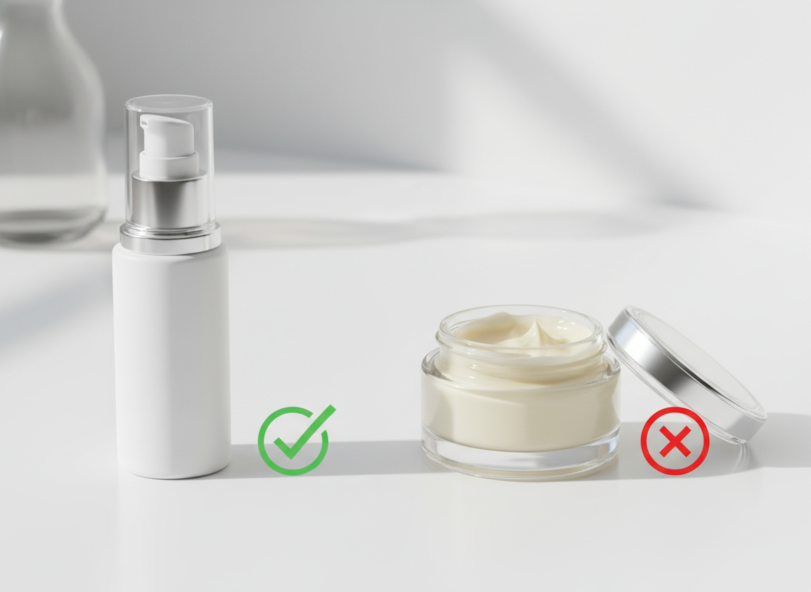 Porównanie stabilnych i niestabilnych opakowań dla kosmetyki z retinolem.