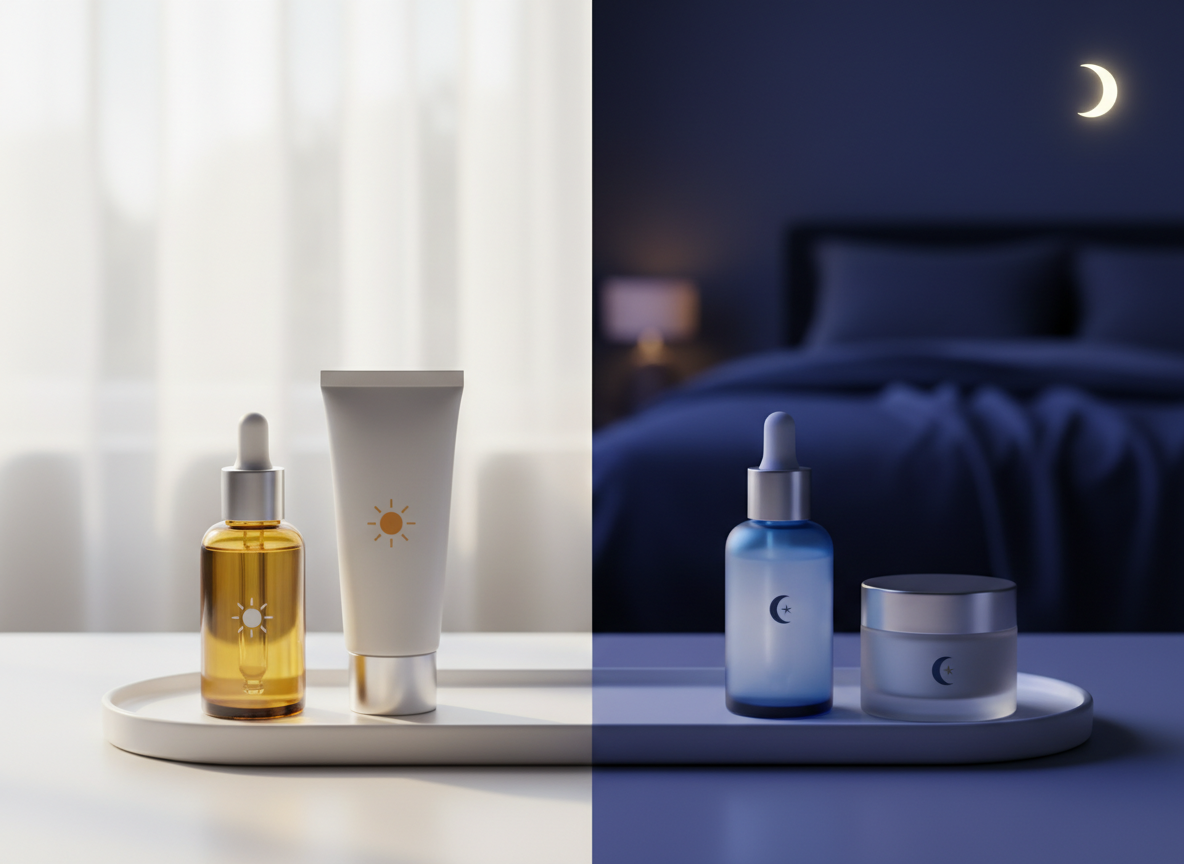 Retinoidy w rutynie wieczornej a witamina C i SPF w pielęgnacji porannej