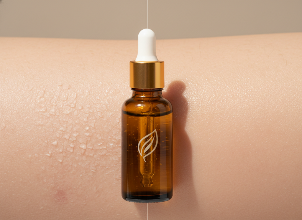 Retinol efekty przed i po - porównanie tekstury skóry i serum.